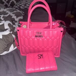 Steve Madden Pink Quilted Handbag and Wallet Set